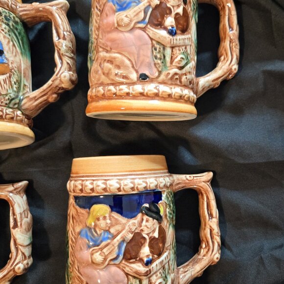 Vintage Set of Four Ceramic Porcelain German Beer Steins w/ Reliefs - Picture 11 of 12